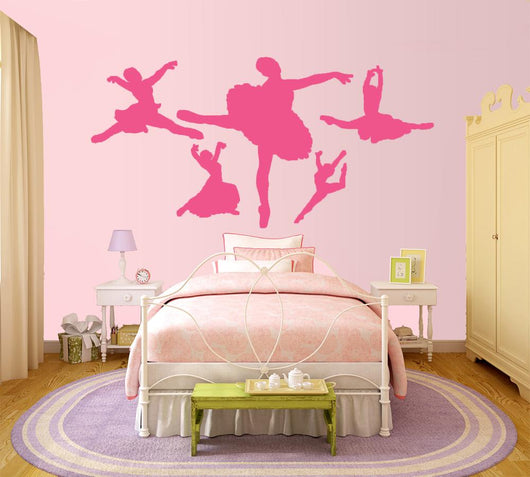 Hot Pink Ballerina Silhouette Wall Decal Sticker Set Wall Decal
