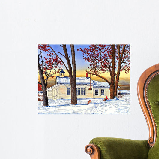 Cardinals Watching over Schoolhouse Wall Decal