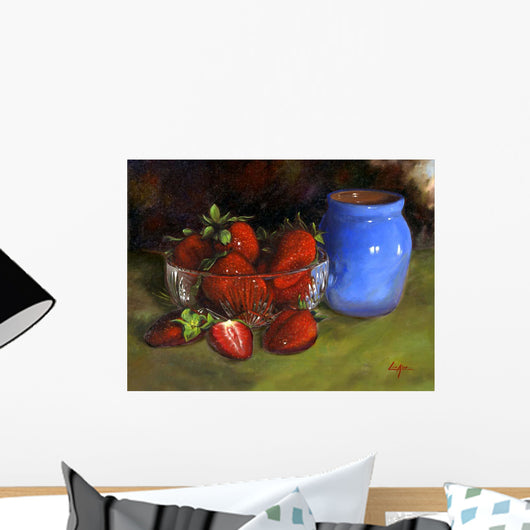 Strawberry Blue Vase Wall Decal
