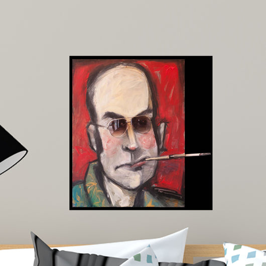 Hunter S Thompson With Cig Black Wall Mural