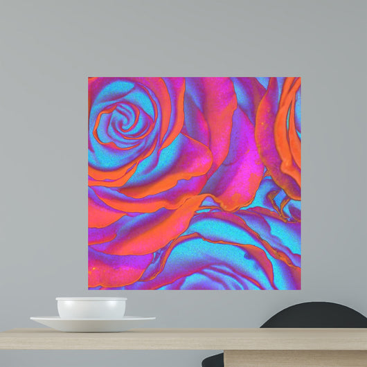Pink Orange Blue Roses Wall Decal