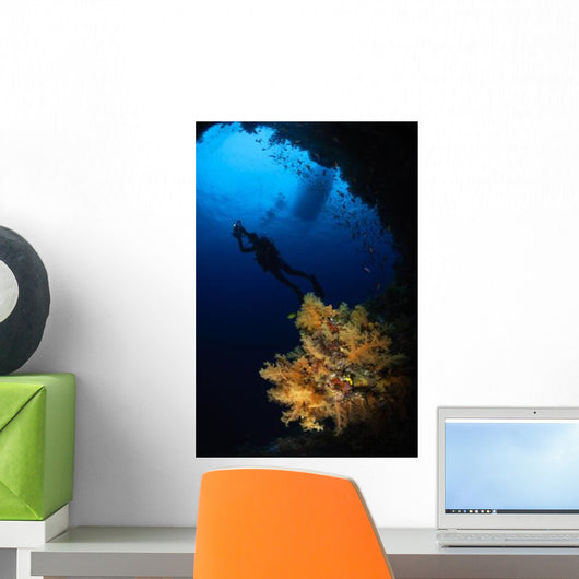 Diver and Soft Coral Wall Decal Design 1