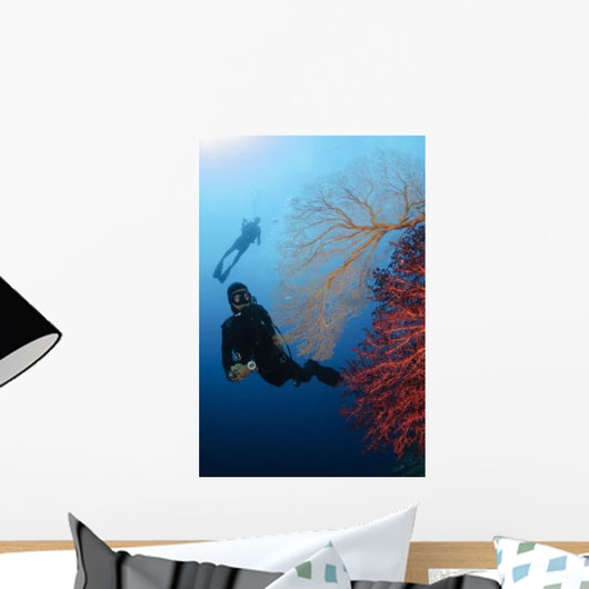 Divers Swimming Sea Fans Wall Decal