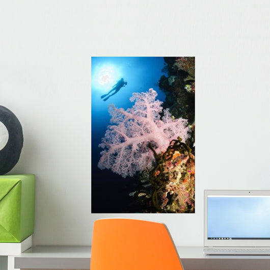 Diver over Soft Coral Wall Decal Design 2