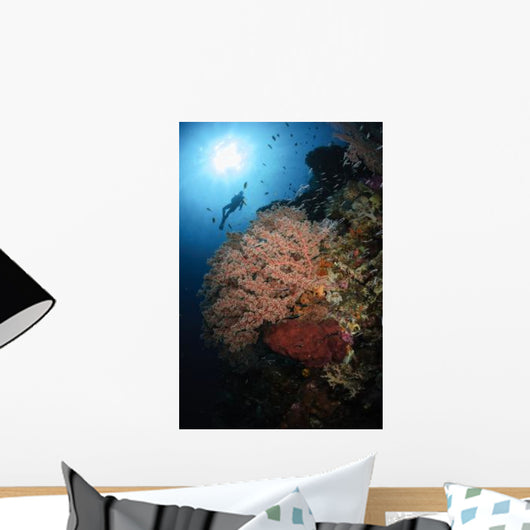 Diver over Soft Coral Wall Decal Design 1
