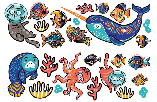 Tribal Narwhal Underwater Sea-life Wall Decal Sticker Set Wall Decal