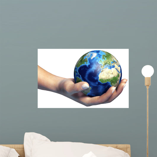 Human Hand Holding Planet Wall Decal