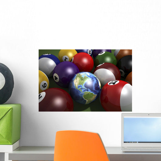 Pool Table with Balls Earth Americas Wall Decal