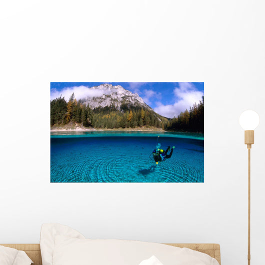 Diver Exploring Green Lake Wall Decal Design 2