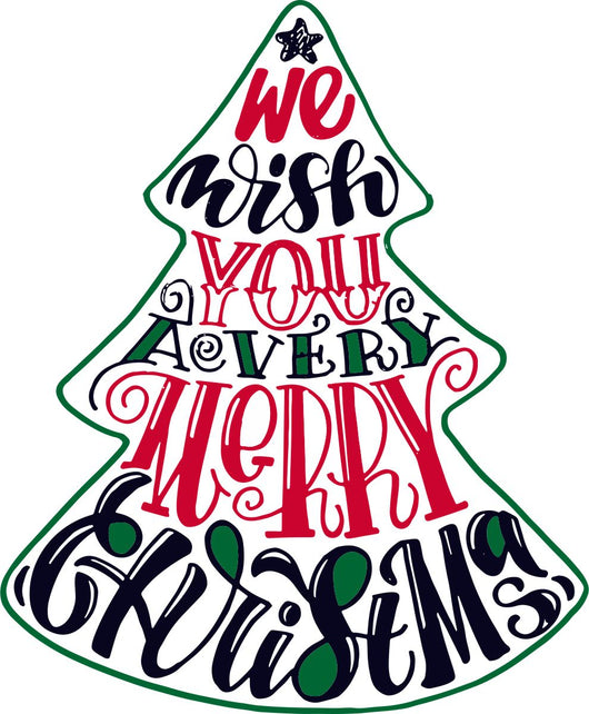 We Wish You a Merry Christmas Wall Decal | Christmas Tree Shaped Wall Decal