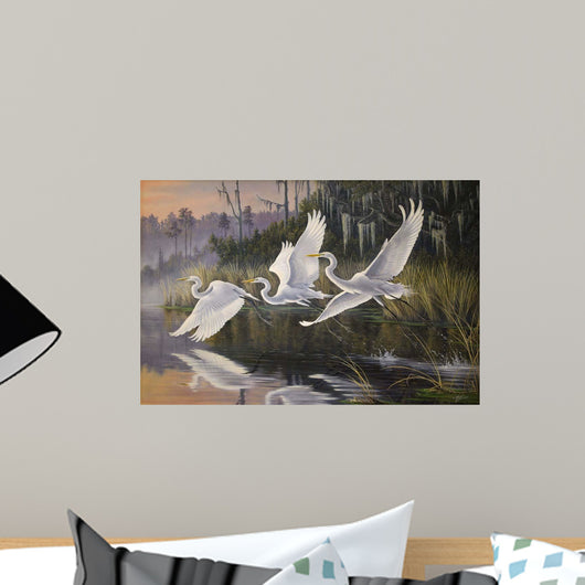Morning Departure Egrets Wall Mural