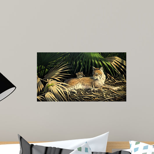 Sunny Spot Bobcat with Kittens Wall Mural