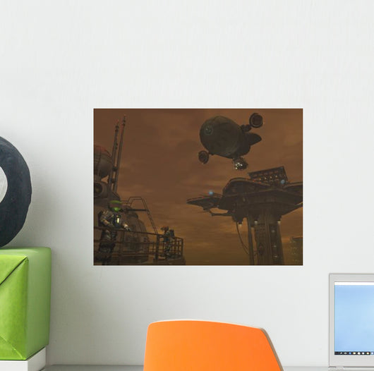 Illustration Spacecraft and Astronauts Wall Decal