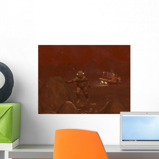 Illustration Astronauts Exploring Surface Wall Decal