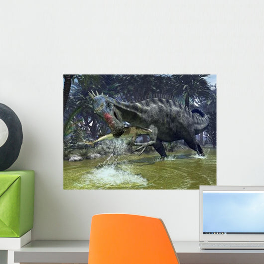 Suchomimus Snags Shark from Wall Decal