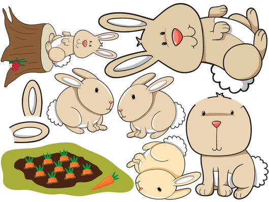 Cartoon Bunny Rabbit Family Wall Decal Sticker Set Wall Decal
