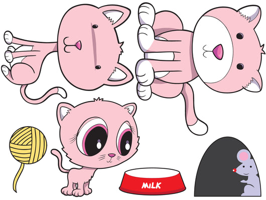 Cute Pink Cat Family Wall Decal Sticker Set Wall Decal