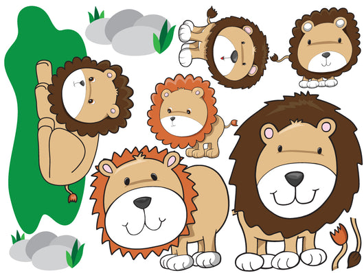 Cute Cartoon Lion Family Wall Decal Sticker Set Wall Decal