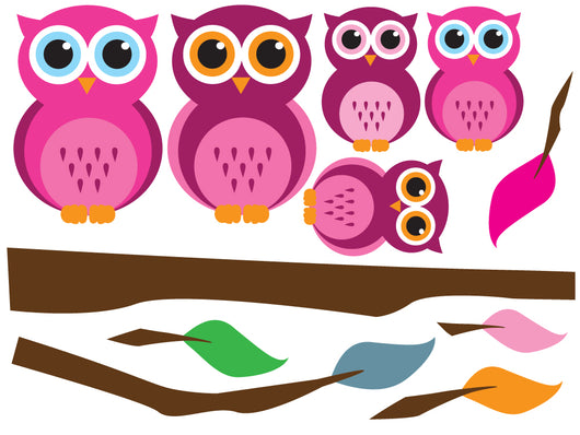 Cute Pink Owl Family Wall Decal Sticker Set Wall Decal