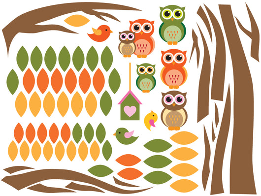 Autumn Owl Tree Wall Decal Sticker Set Wall Decal