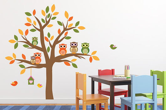 Autumn Owl Tree Wall Decal Sticker Set Wall Decal