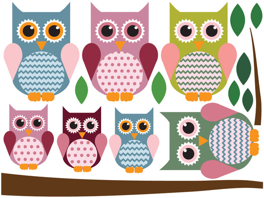 Colorful Owl Family Wall Decal Sticker Set Wall Decal