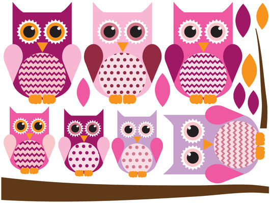 Pink Owl Family Wall Decal Sticker Set Wall Decal