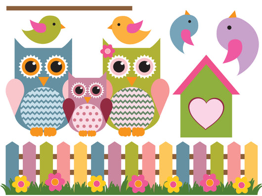 Colorful Owls and Bird Wall Decal Sticker Set Wall Decal