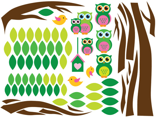 Green Owl Tree Wall Decal Sticker Set Wall Decal