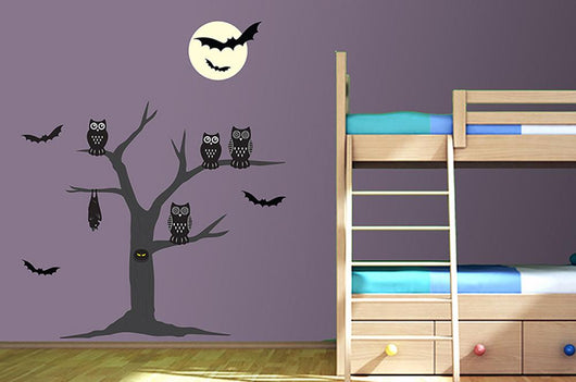 Spooky Owls and Bats Wall Decal Sticker Set Wall Decal