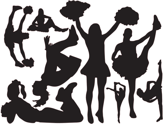 Black Silhouetted Cheerleaders Wall Decal Sticker Set Wall Decal