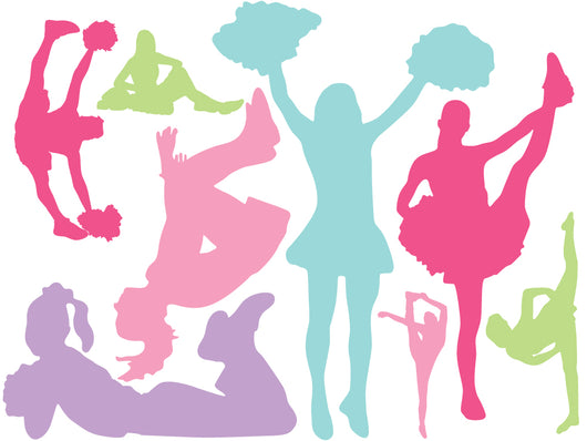 Colorful Cheerleader Silhouettes Wall Decal Sticker Set Wall Decal
