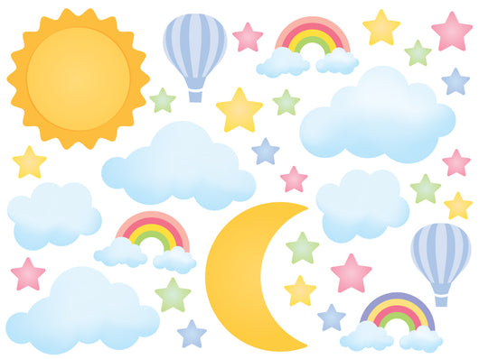 Dreamy Sun Moon Stars Wall Decal Sticker Set Wall Decal