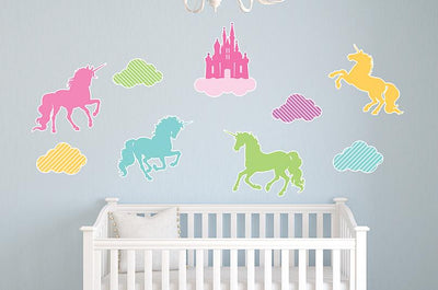 Colorful Unicorn Silhouettes and Wall Decal Sticker Set Wall Decal