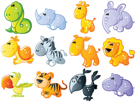 Cute Cartoon Zoo Animals Wall Decal Sticker Set Wall Decal