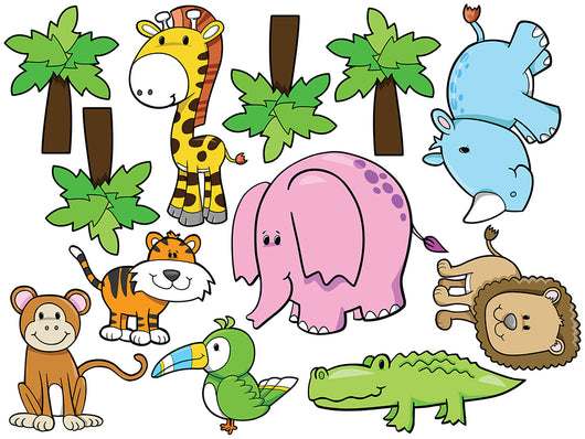 Cartoon Jungle Animal Wall Decal Sticker Set Wall Decal