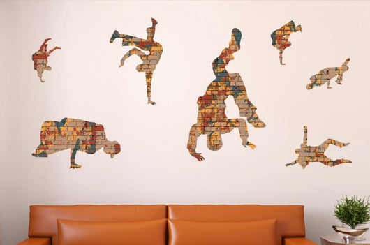 Grunge Brick Break Dancing Wall Decal Sticker Set Wall Decal