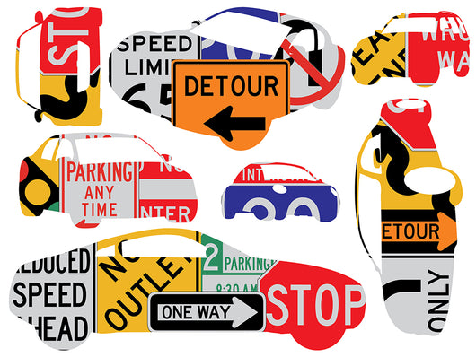 Car Signs Collage Vehicle Wall Decal Sticker Set Wall Decal