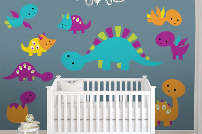 Cute Cool Baby Dino Wall Decal Sticker Set Wall Decal