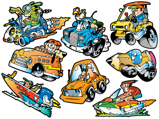 Wacky Race Car Drivers Wall Decal Sticker Set Wall Decal