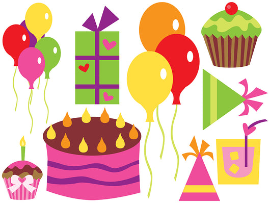 Pink Birthday Party Wall Decal Sticker Set Wall Decal