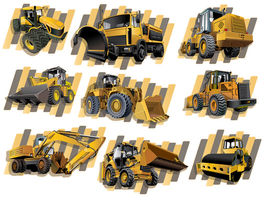 Construction Vehicles with Striped Wall Decal Sticker Set Wall Decal