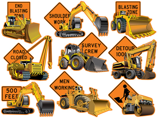 Construction Vehicles with Road Wall Decal Sticker Set Wall Decal