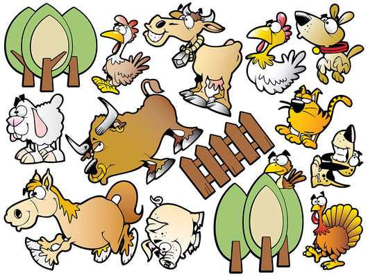 Cartoon Farm Animals Wall Decal Sticker Set Wall Decal
