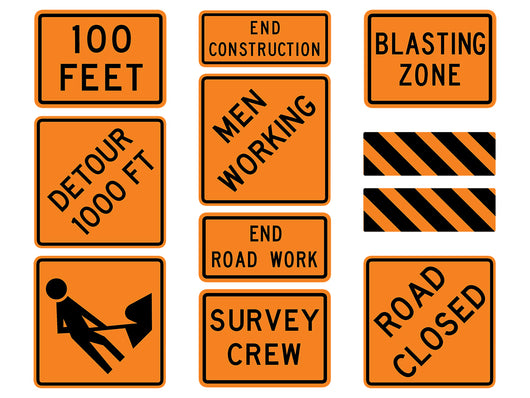 Construction Street Signs Wall Decal Sticker Set Wall Decal