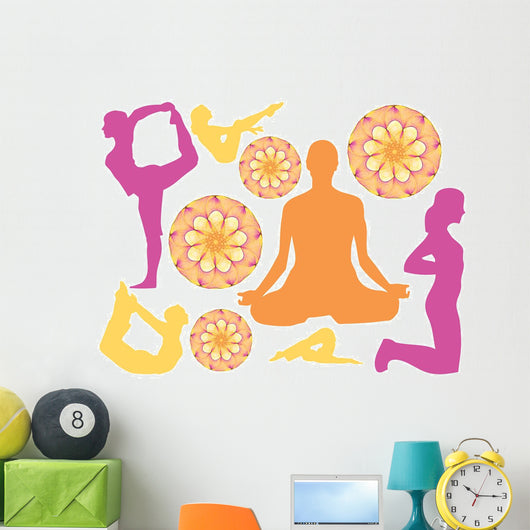 Warm Colorful Yoga Silhouettes Wall Decal