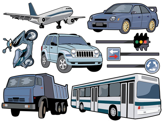 Blue Transportation Wall Decal Sticker Set Wall Decal