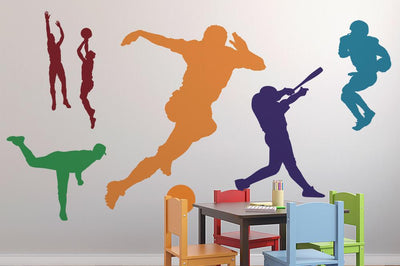 Colorful Assorted Sports Silhouettes Wall Decal Sticker Set