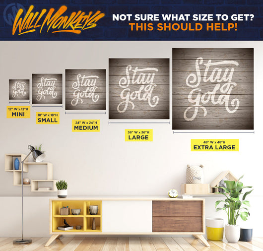A guide that displays the different size of wallmonkeys wedding wall decals you can choose