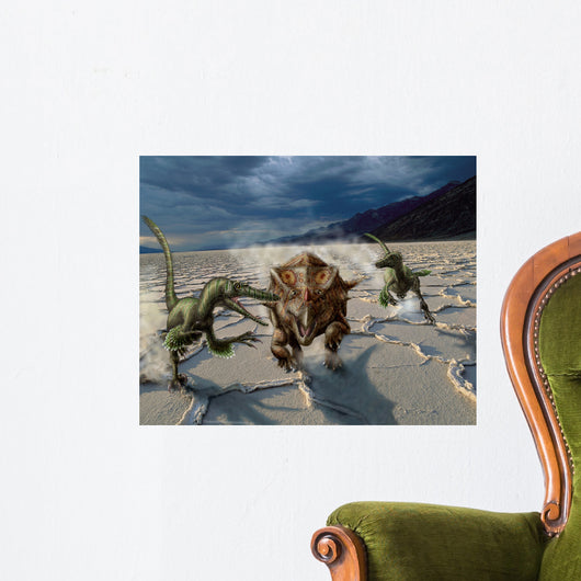 Velociraptors Chase Bagaceratops Prehistoric Wall Decal